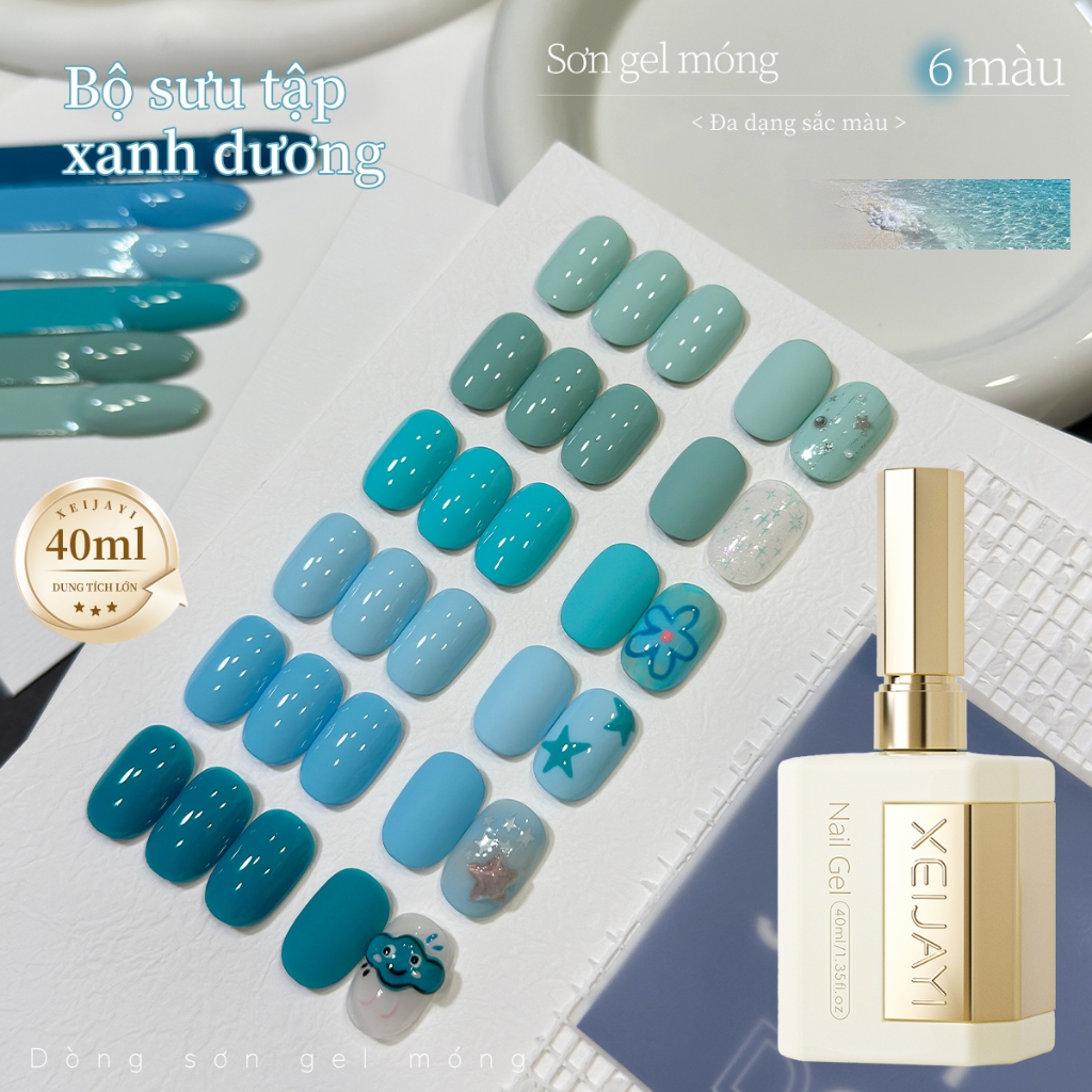 XEIJAYI 40ml - Sơn móng tay dạng gel màu xanh bạc hà và xanh công, rực rỡ và bền màu, phù hợp cho mọi mùa.