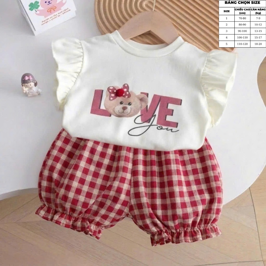 7-20kg.Bộ quần áo xinh cho bé gái, họa tiết in hình chữ love,chất vải cotton mềm mịn thấm hút mồ hôi.M69