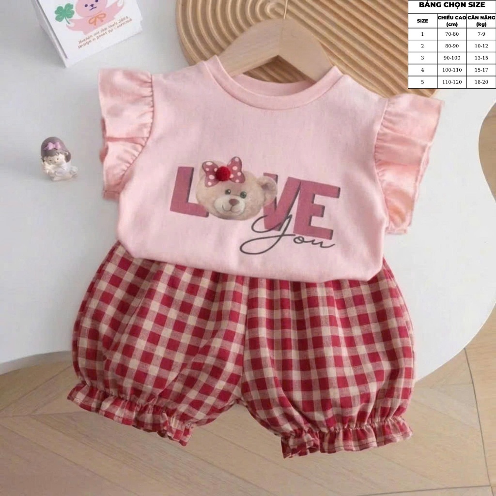7-20kg.Bộ quần áo xinh cho bé gái, họa tiết in hình chữ love,chất vải cotton mềm mịn thấm hút mồ hôi.M69