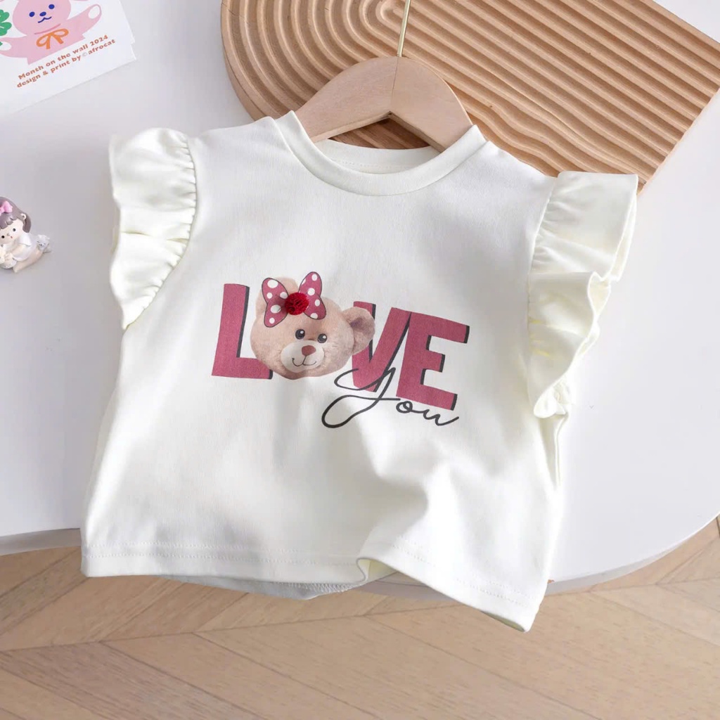 7-20kg.Bộ quần áo xinh cho bé gái, họa tiết in hình chữ love,chất vải cotton mềm mịn thấm hút mồ hôi.M69