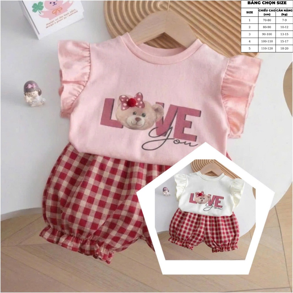 7-20kg.Bộ quần áo xinh cho bé gái, họa tiết in hình chữ love,chất vải cotton mềm mịn thấm hút mồ hôi.M69