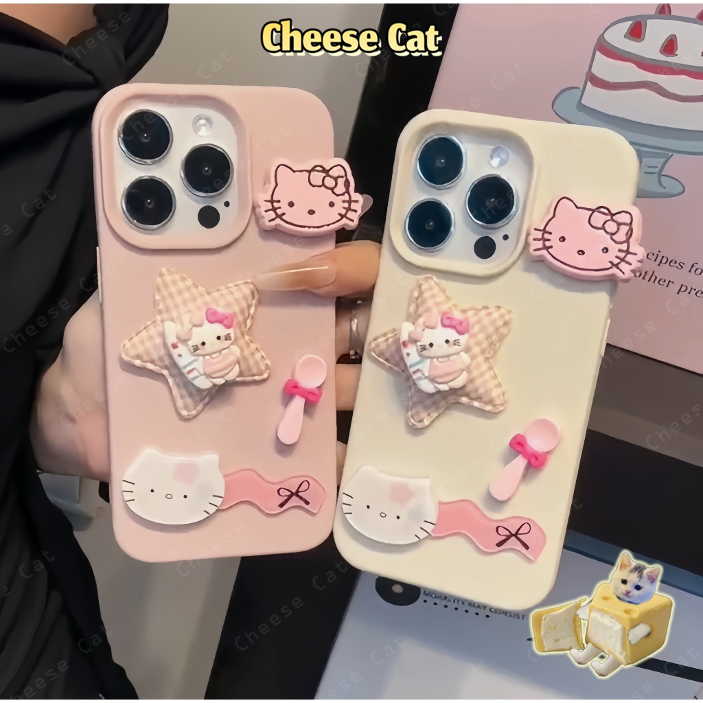 Ngôi sao màu hồng 3D phong cách cô gái ngọt ngào KITTY Ốp điện thoại cho iPhone 13 14 15 11 12 16 17 Pro Max XR Xs Max