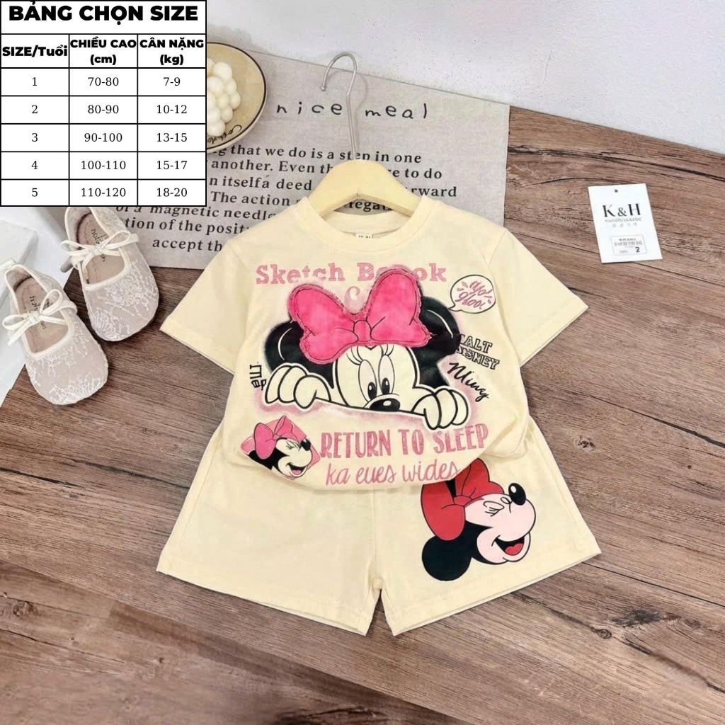 7-20kg.Bộ quần áo xinh cho bé gái in hình chuột mikky,chất vải cotton mềm mịn thấm hút mồ hôi.M70