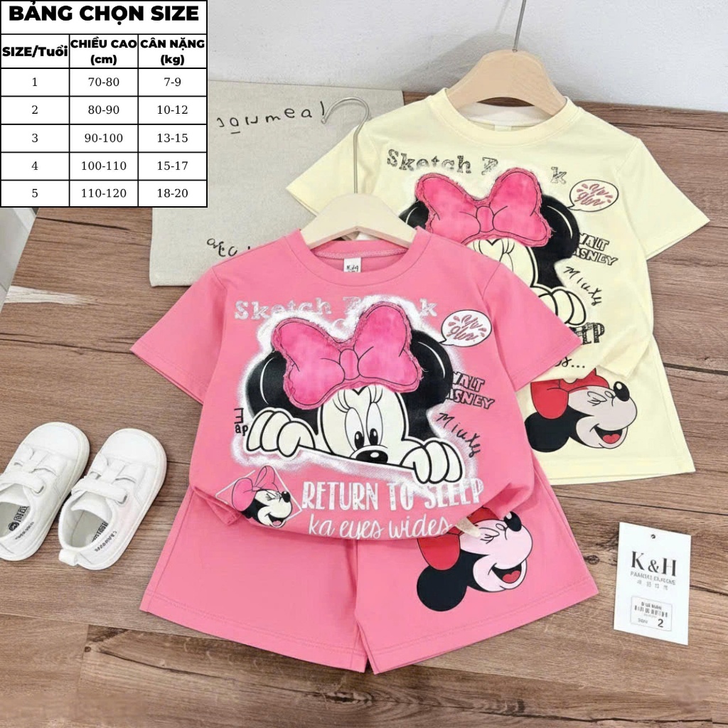 7-20kg.Bộ quần áo xinh cho bé gái in hình chuột mikky,chất vải cotton mềm mịn thấm hút mồ hôi.M70