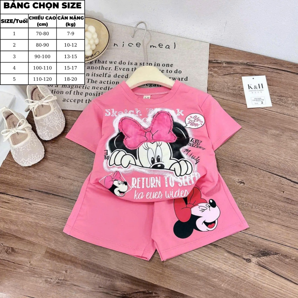 7-20kg.Bộ quần áo xinh cho bé gái in hình chuột mikky,chất vải cotton mềm mịn thấm hút mồ hôi.M70
