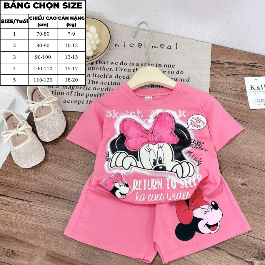 7-20kg.Bộ quần áo xinh cho bé gái in hình chuột mikky,chất vải cotton mềm mịn thấm hút mồ hôi.M70
