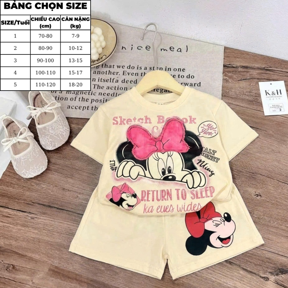 7-20kg.Bộ quần áo xinh cho bé gái in hình chuột mikky,chất vải cotton mềm mịn thấm hút mồ hôi.M70