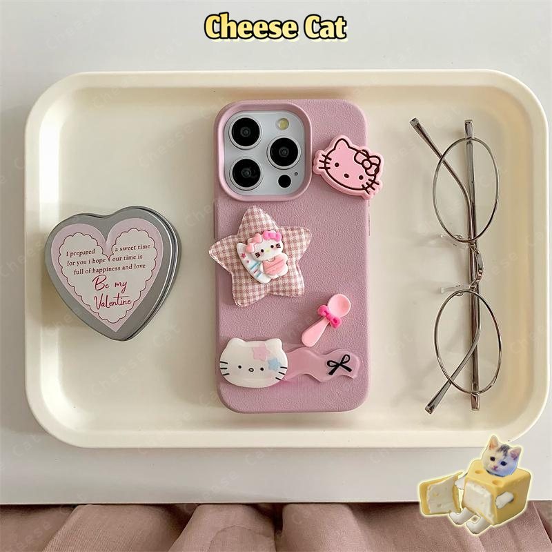 Ngôi sao màu hồng 3D phong cách cô gái ngọt ngào KITTY Ốp điện thoại cho iPhone 13 14 15 11 12 16 17 Pro Max XR Xs Max