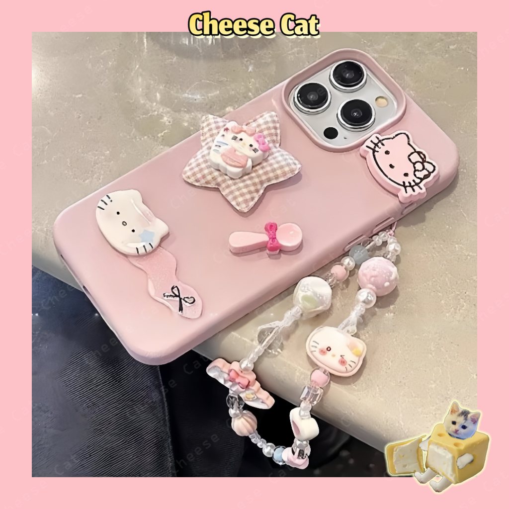 Ngôi sao màu hồng 3D phong cách cô gái ngọt ngào KITTY Ốp điện thoại cho iPhone 13 14 15 11 12 16 17 Pro Max XR Xs Max