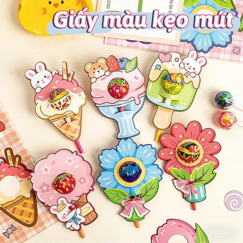 Combo 60 thẻ giấy cắm kẹo mút hình hoa dễ thương, trang trí tiệc sinh nhật bé gái quà tặng ngày lễ