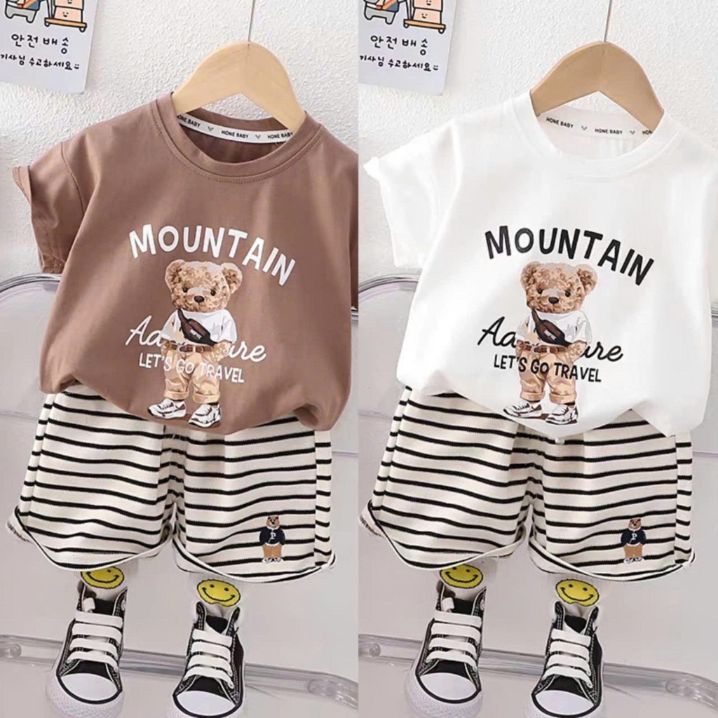 7-20kg.Bộ quần áo mùa hè bé trai, họa tiết in hình gấu 5D,chất vải cotton mềm mịn thấm hút mồ hôi.M71