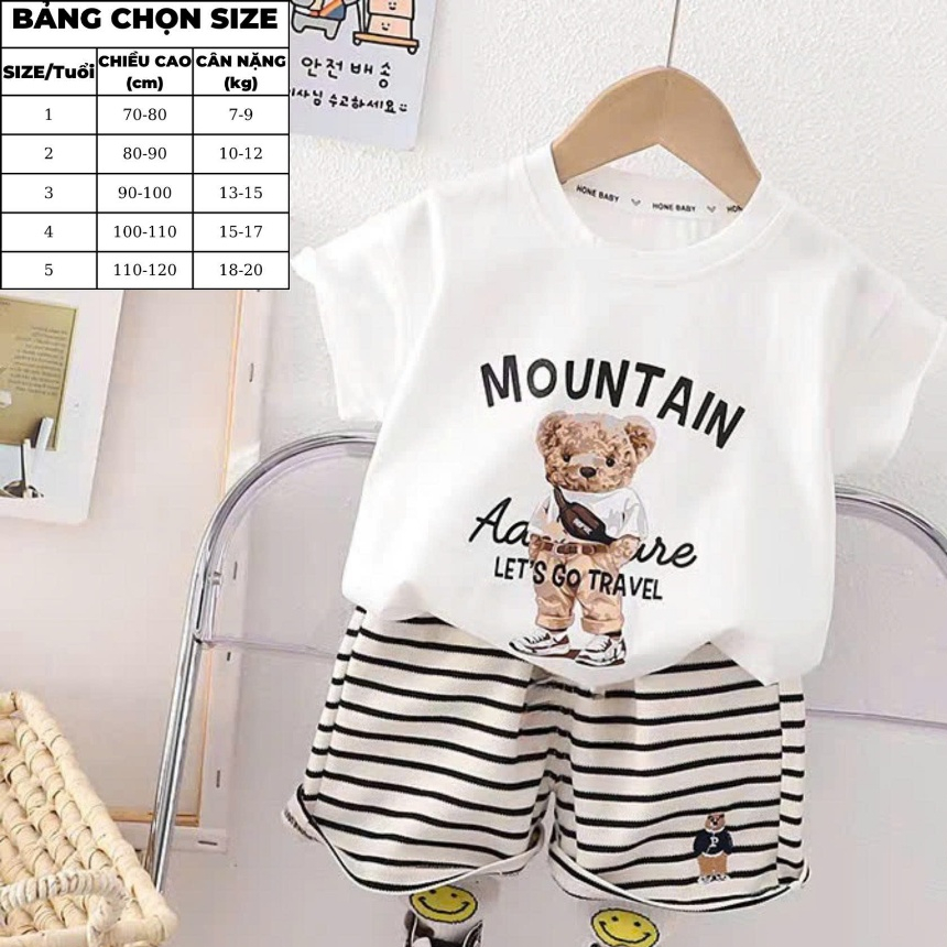 7-20kg.Bộ quần áo mùa hè bé trai, họa tiết in hình gấu 5D,chất vải cotton mềm mịn thấm hút mồ hôi.M71