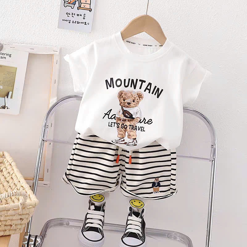 7-20kg.Bộ quần áo mùa hè bé trai, họa tiết in hình gấu 5D,chất vải cotton mềm mịn thấm hút mồ hôi.M71