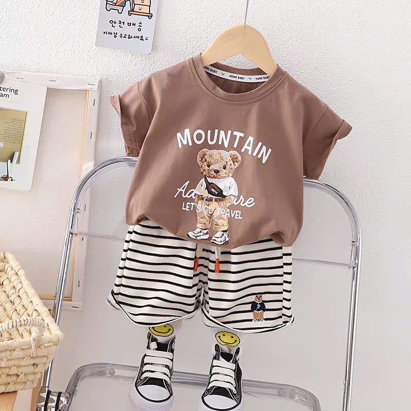 7-20kg.Bộ quần áo mùa hè bé trai, họa tiết in hình gấu 5D,chất vải cotton mềm mịn thấm hút mồ hôi.M71