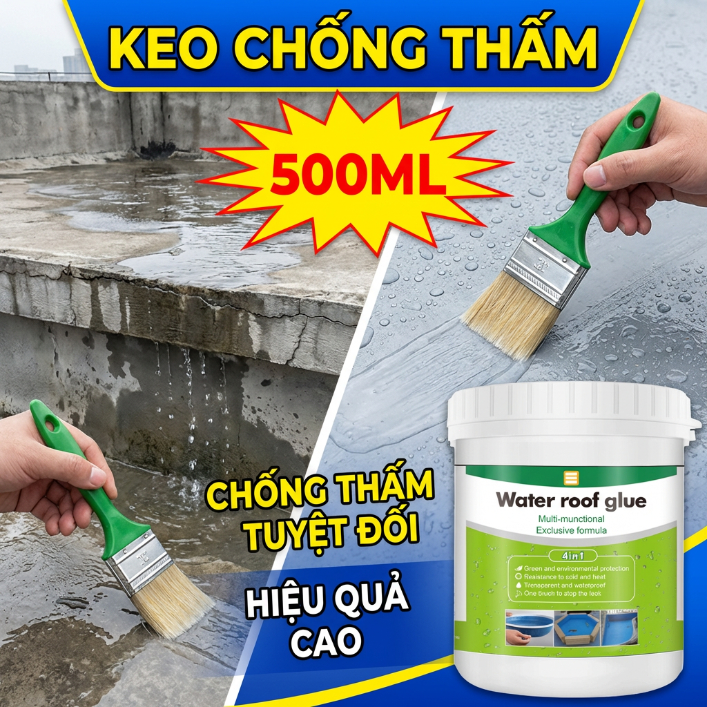 Keo chống thấm trong suốt 500ml – Chống nước nhanh, khô nhanh, sửa mái rò rỉ & phòng tắm, hiệu quả lâu dài ✅