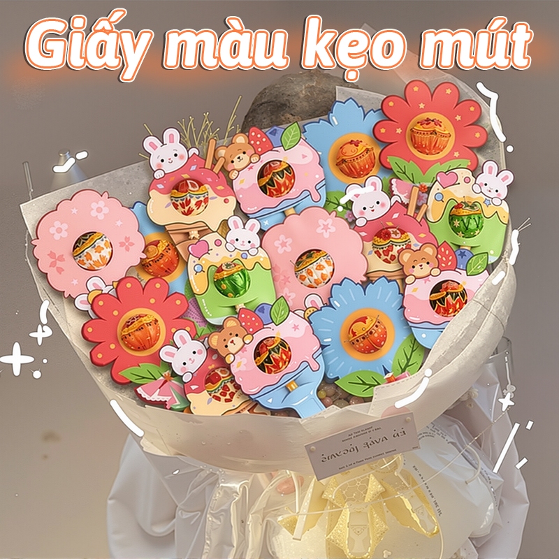Thẻ cắm kẹo mút nhỏ gọn in 2 mặt hình hoa kẹo, phụ kiện trang trí tiệc sinh nhật thêm bắt mắt