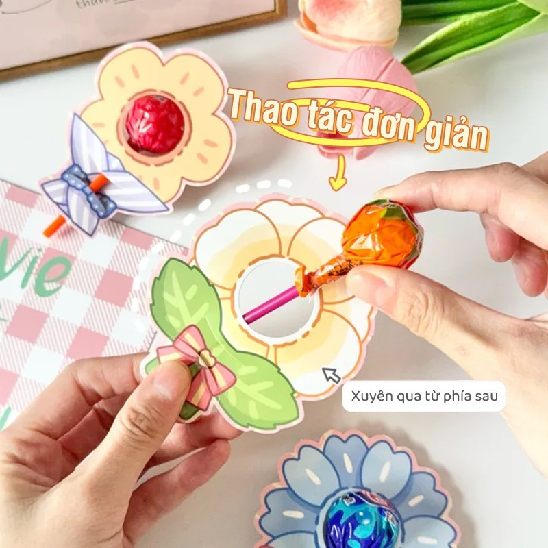 Bộ 30 thẻ cài kẹo mút thiết kế đẹp giấy bọc kẹo trang trí, phụ kiện handmade tiệc ngọt sinh nhật