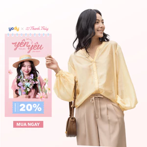 Áo sơ mi nữ YODY cổ tàu tay chuông dáng suông rộng thoải mái mềm mịn WCSH25S010