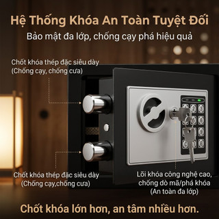 két sắt mini Khóa điện tử chống cháy mini , 2 phương pháp mở khóa, độ bảo mật cao, bảo hành 3 năm