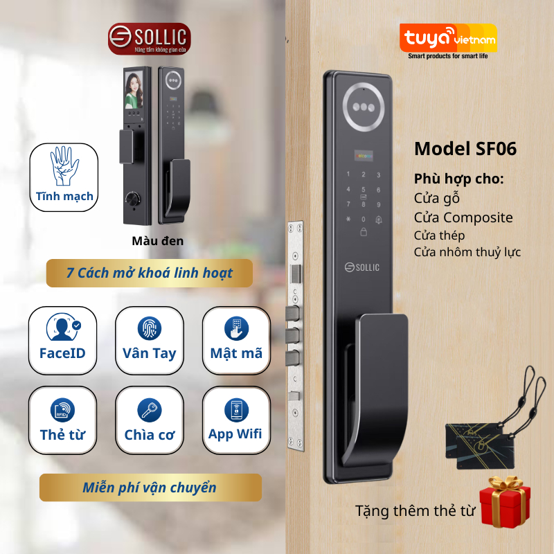 Khoá cửa thông minh FaceID 3D Sollic Khoá vân tay Cửa Gỗ, Cửa Nhôm ...