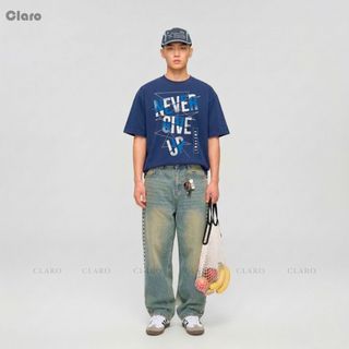 Áo phông nam nữ dáng oversize Cotton Cao Cấp CLARO áo thun unisex Never Giver Up