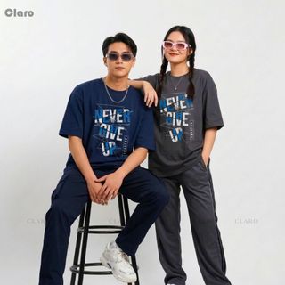 Áo phông nam nữ dáng oversize Cotton Cao Cấp CLARO áo thun unisex Never Giver Up
