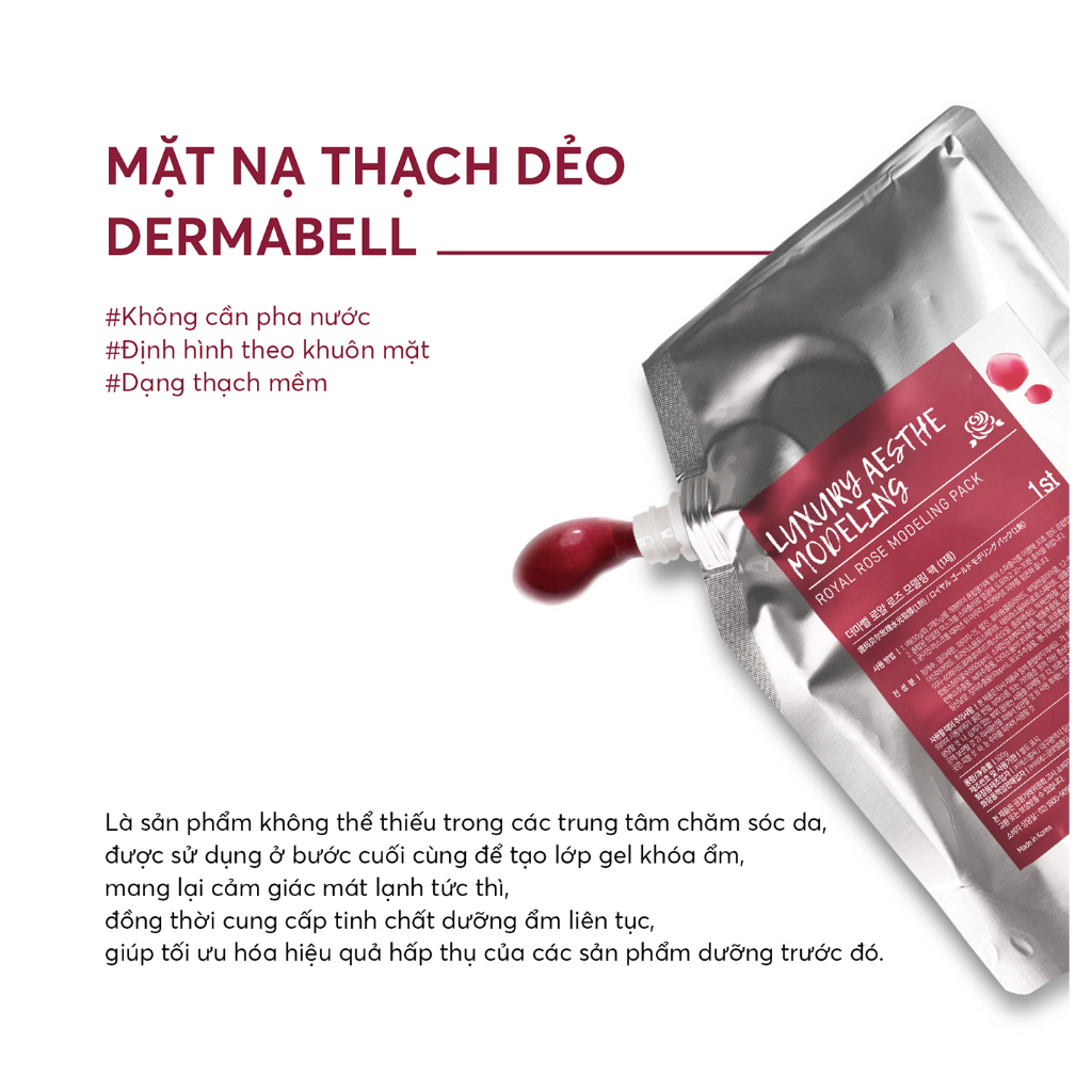 Mặt Nạ Thạch Dẻo Hoa Hồng - Vàng 24K DERMABELL Giúp Da Đàn Hồi, Trắng Sáng 150g Gói