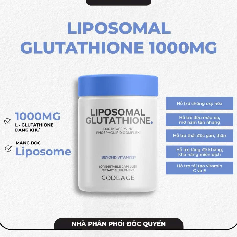 Viên Uống Liposomal Glutathione 500mg/1000MG 60 viên - Hỗ Trợ Làm Sáng Da Và Đào Thải Độc Tố Khỏi Cơ Thể
