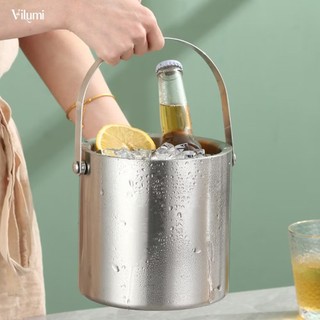 Xô đựng đá inox có quai xách VILUMI, xô inox đựng đá cao cấp thép chống gỉ