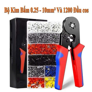 COMBO Kìm bấm cos vuông + hộp 1200 đầu cos đủ loại cos ống tròn cos pin