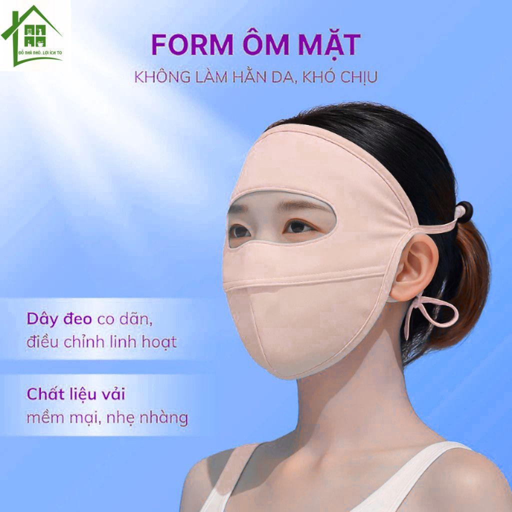 Khẩu trang chống nắng toàn mặt, chống tia UV chất lụa băng mịn mát thoáng khí phù hợp cho cả nam và nữ.