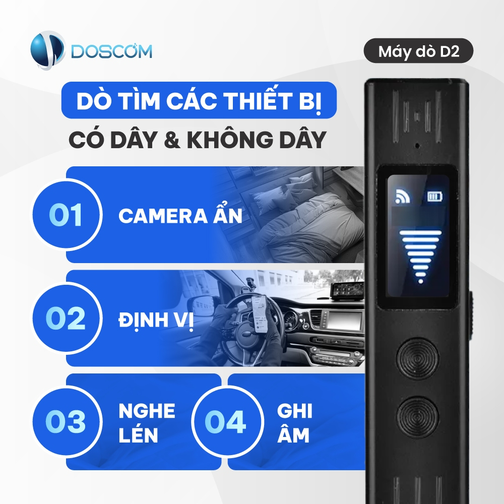 Doscom D2 – Máy Dò Camera Quay Lén, Thiết Bị Nghe Lén, GPS Ẩn | Quét Nhanh, Độ Nhạy Cao, Pin 10–15H