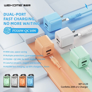 Cốc sạc nhanh 2 cổng Wekome WP-U129 USB QC 3.0 18W và TypeC PD 20W