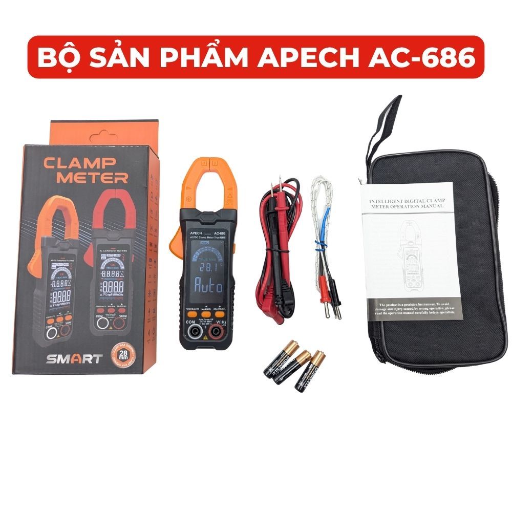 Ampe Kìm APECH AC-686 Tích Hợp True RMS Giảm Sai Số Đo Dòng Điện 600V AC/DC