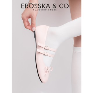 [EROSSKA] - Giày búp bê nữ balletcore quai ngang phối nơ kiểu dáng basic cao 1cm màu kem - EL119