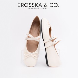 [EROSSKA] - Giày búp bê nữ balletcore quai ngang phối nơ kiểu dáng basic cao 1cm màu kem - EL119