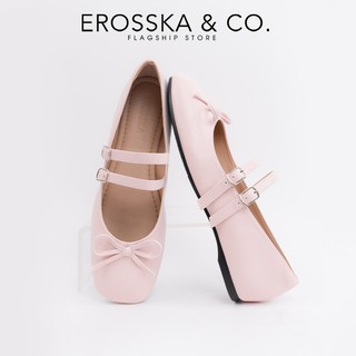 [EROSSKA] - Giày búp bê nữ balletcore quai ngang phối nơ kiểu dáng basic cao 1cm màu kem - EL119