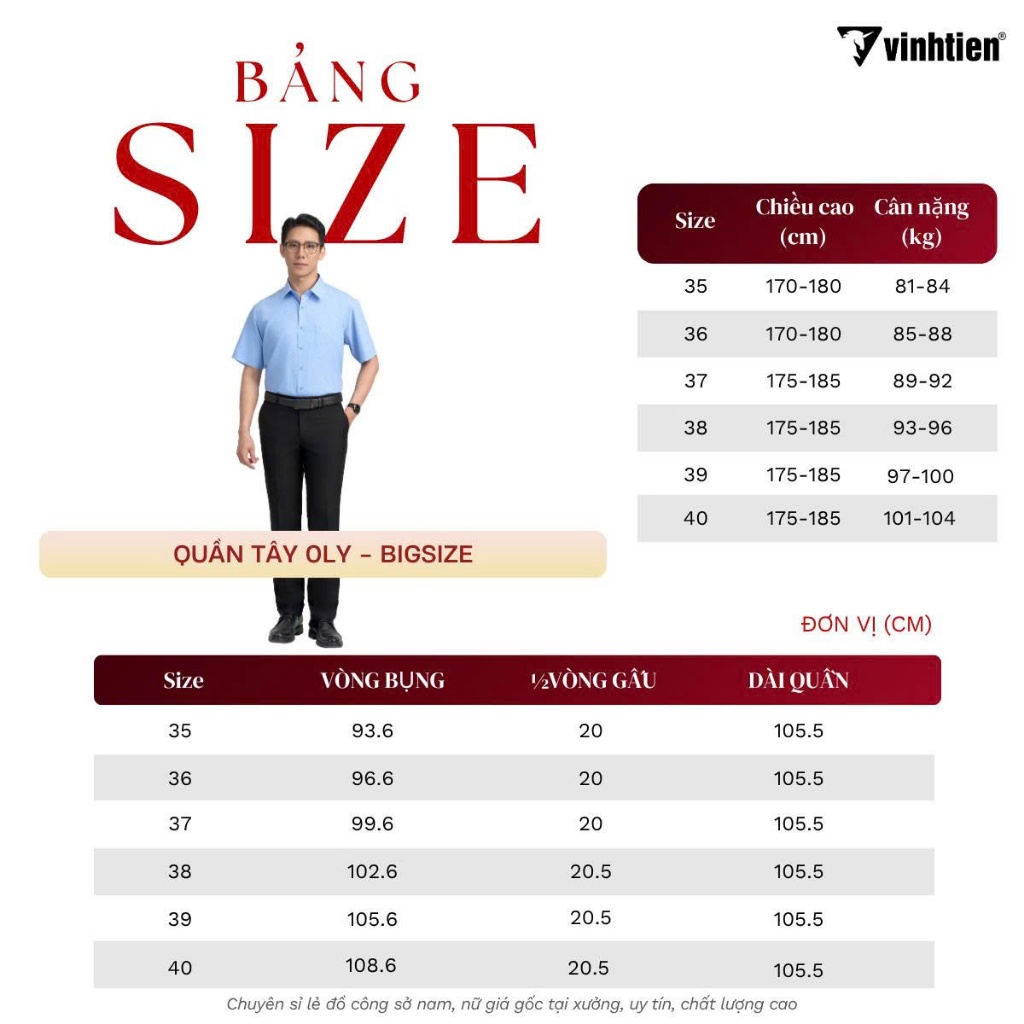 Quần Tây 0ly Size Đại Bigsize Classic Form Suông Vĩnh Tiến 565 - Nhiều Màu