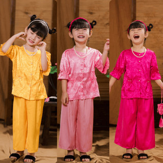 Bộ Quần Áo bà ba tay lỡ vải lụa gấm cao cấp, Set đồ Trung Thu cho bé gái đi chơi Tết,đi chùa đi lễ hội BB06 - BIATONKIDS