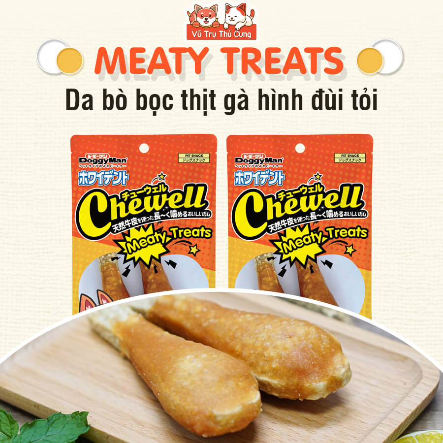 Snack Cho Chó Đùi Gà Chà Bá Da Bò Bọc Thịt Gà Doggyman Túi 2 cây