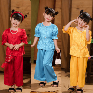 Bộ Quần Áo bà ba tay lỡ vải lụa gấm cao cấp, Set đồ Trung Thu cho bé gái đi chơi Tết,đi chùa đi lễ hội BB06 - BIATONKIDS