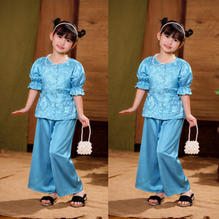 Bộ Quần Áo bà ba tay lỡ vải lụa gấm cao cấp, Set đồ Trung Thu cho bé gái đi chơi Tết,đi chùa đi lễ hội BB06 - BIATONKIDS