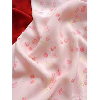 Vải lụa chùm tulip hồng - VD07060