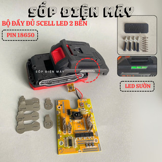 Vỏ mạch pin Makita 18v 21v 18650 Chân Pin Phổ Thông mẫu mới có đèn led 2 bên hông, dùng cho máy khoan pin