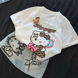 Set Kitty Hai Màu Nâu Trắng Dễ Thương Phối Váy Jean Mềm Phong Cách Hàn Quốc Cho Bé Gái