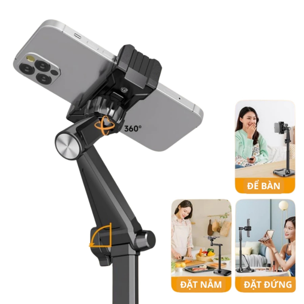 Giá Đỡ Điện Thoại Cao Cấp Xoay 360 VTEK GD06 Phù Hợp Mọi Nhu Cầu Kẹp Chắc Chắn Bền Đế Đúc Kim Loại Nguyên Khối