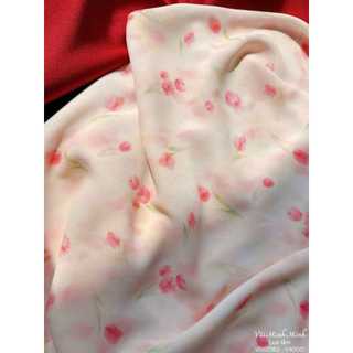 Vải lụa cành tulip hồng - VD07062