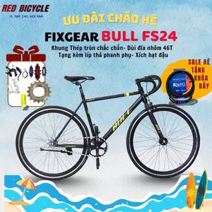 Xe Đạp Fixed Gear Bull FS24 Có Phanh Phụ, 2 Líp Sau Linh Động- Kèm Quà - Xe Đạp Tay Cong Thể Thao