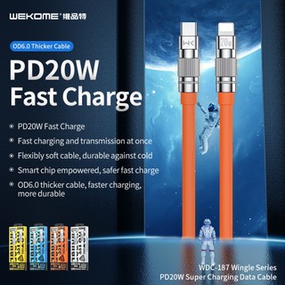 Cáp sạc nhanh silicon Wekome WDC-187 TypeC to Laining PD 20W, dài 1M - Hàng Chính Hãng