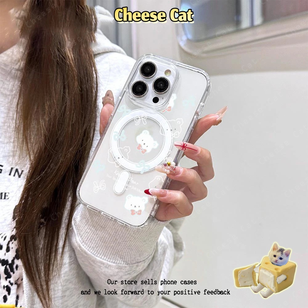 Ốp điện thoại từ tính gấu bắc cực cho iPhone 13 14 15 16 17 XR Xs Max 7 8 Plus Vỏ bảo vệ trong suốt có vòng từ tính